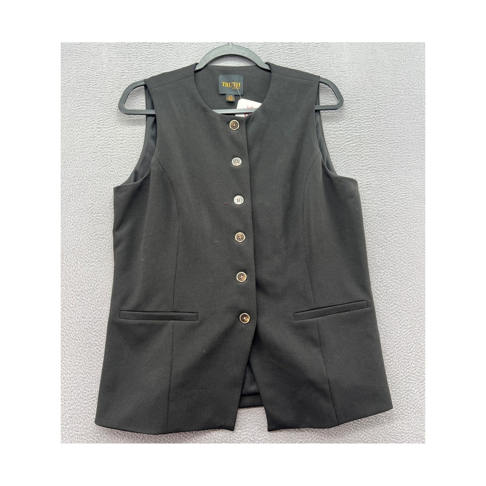 Truth by Republic Vest Womens Sz L Black Button Front Sleeveless Blazer